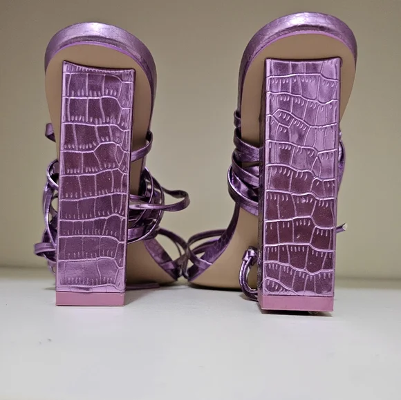 Public Desire Metallic Purple Strappy Heels - Picture 2 of 7